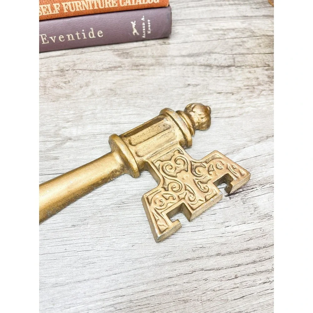 Heavy Faux Brass Ornate Gold Key - Cast Iron Wall Decor